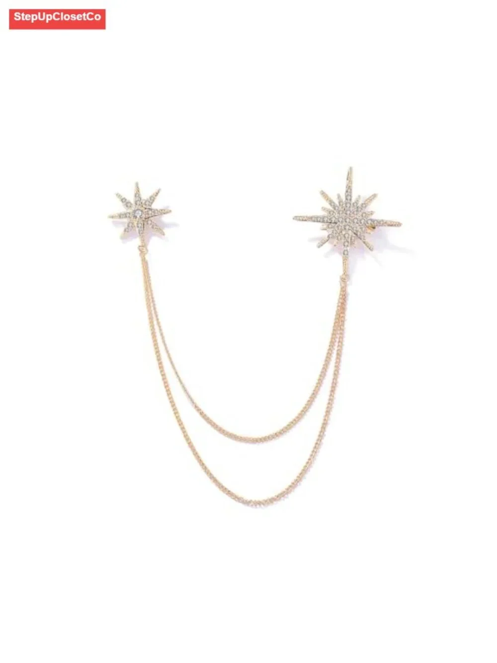 Crystal Star Chain Tassel Brooch Pin, 14k Gold or Silver Plated, Zirconia